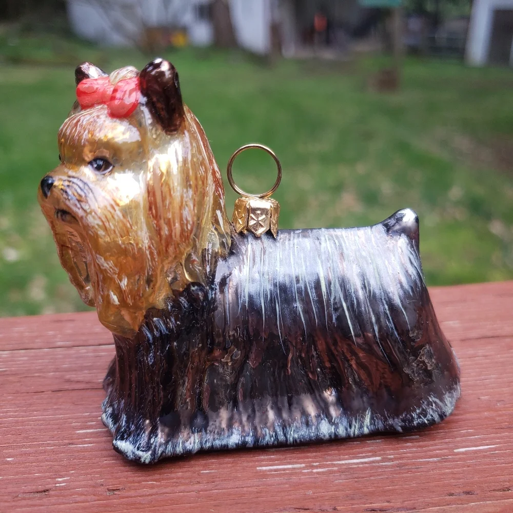 Joy To The World Collectibles Yorkie Yorkshire Terrier Glass Christmas Ornament
